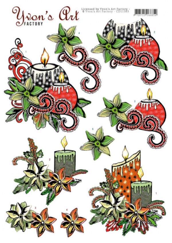 knipvel-3D-Yvon's Art Factory - Christmas Candles - CD11383