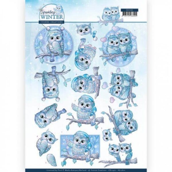 knipvel-3D-Yvonne Creations - Winteruilen Sparkling Winter - CD11401