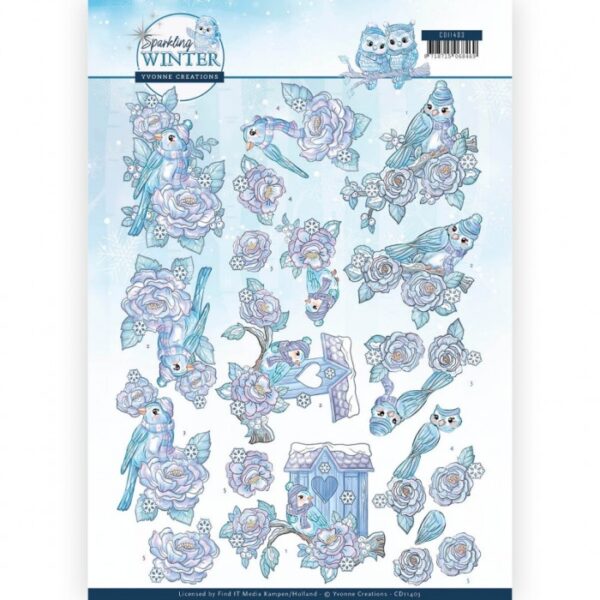 knipvel-3D-Yvonne Creations - Wintervogels Sparkling Winter - CD11403