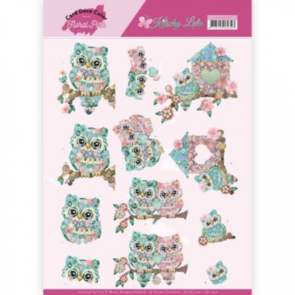 knipvel-3D-Yvonne Creations - Uilen - Kitschy Lala Floral Pink - CD11420