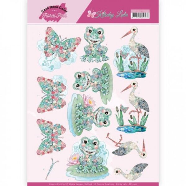 knipvel-3D-Yvonne Creations - Vlinder, Kikker, Ooievaar - Kitschy Lala Floral Pink - CD11421