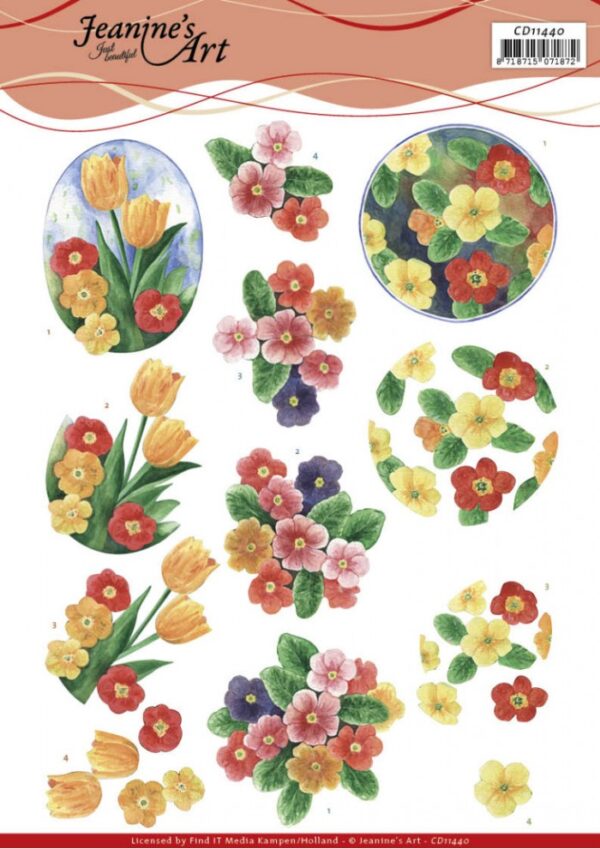 knipvel-3D-Jeanine’s Art - Aquarel Spring Flowers - CD11440