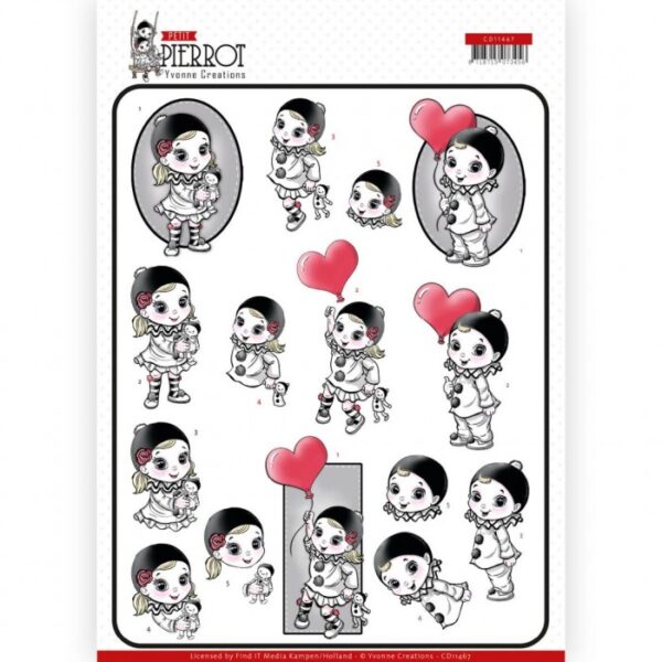 knipvel-3D-Yvonne Creations - With Love Petit Pierrot - CD11467