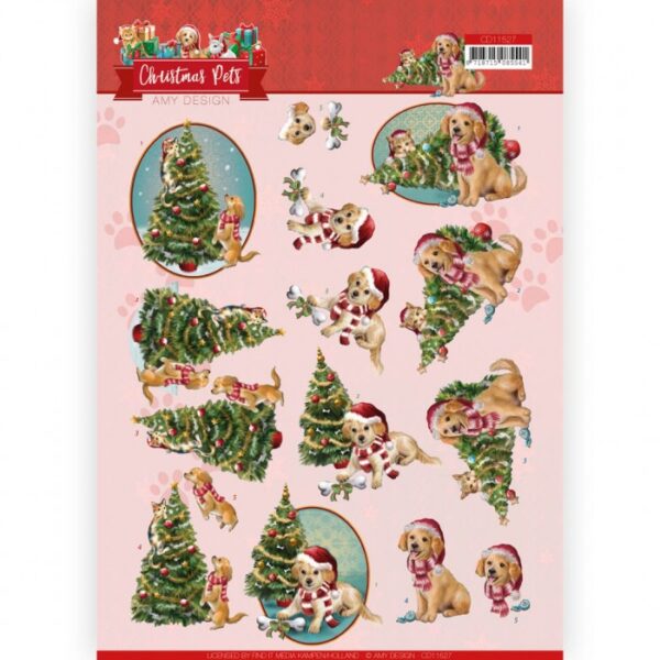 knipvel-Amy-Design-Christmas Tree 3D Cutting Sheet Christmas Pets -CD11527