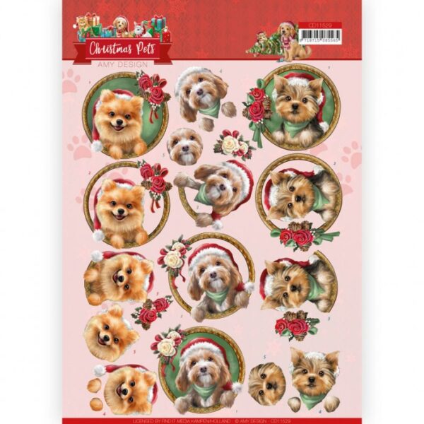 knipvel-Amy-Design-Christmas dogs 3D Cutting Sheet Christmas Pets -CD11529