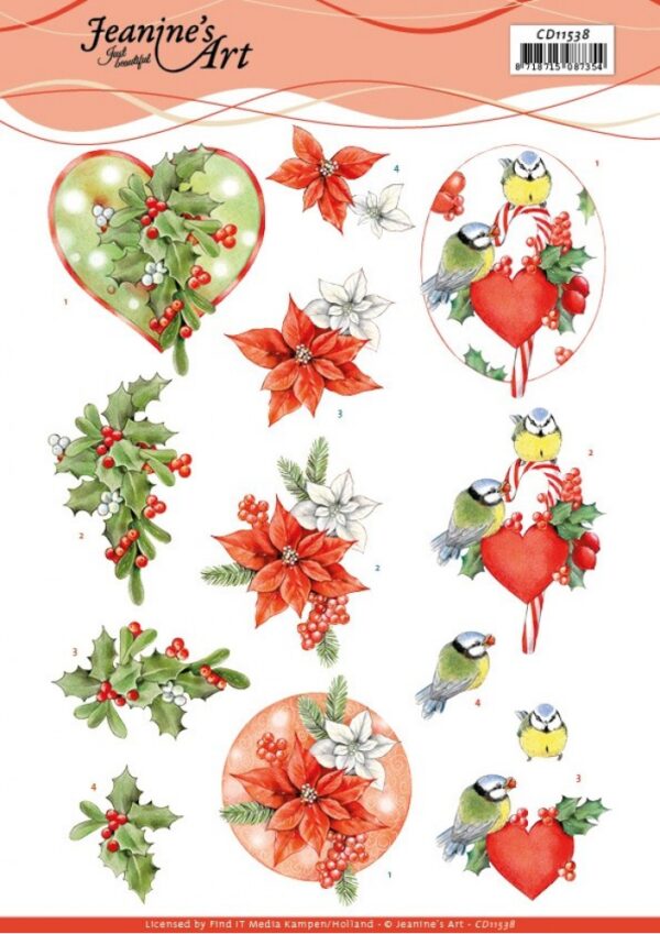 knipvel-3D-Jeanine’s Art - Red Holly Berries - CD11538