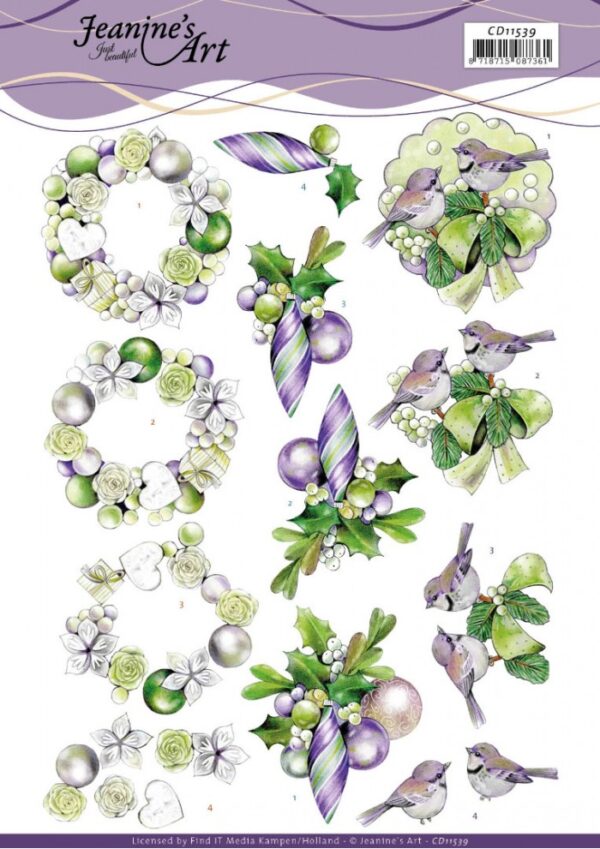 knipvel-3D-Jeanine's Art - Purple Christmas Baubles - CD11539