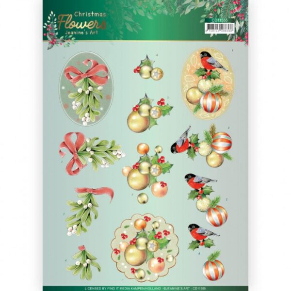 knipvel-3D-Jeanine's Art - Mistle Toe Christmas Flowers - CD11555