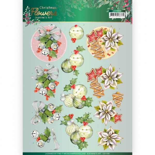 knipvel-3D-Jeanine's Art - Christmas Bells - Christmas Flowers - CD11556