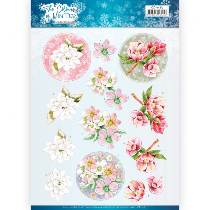 knipvel-3D-Jeanine's Art - Red Winter Flowers The Colours of Winter - CD11567