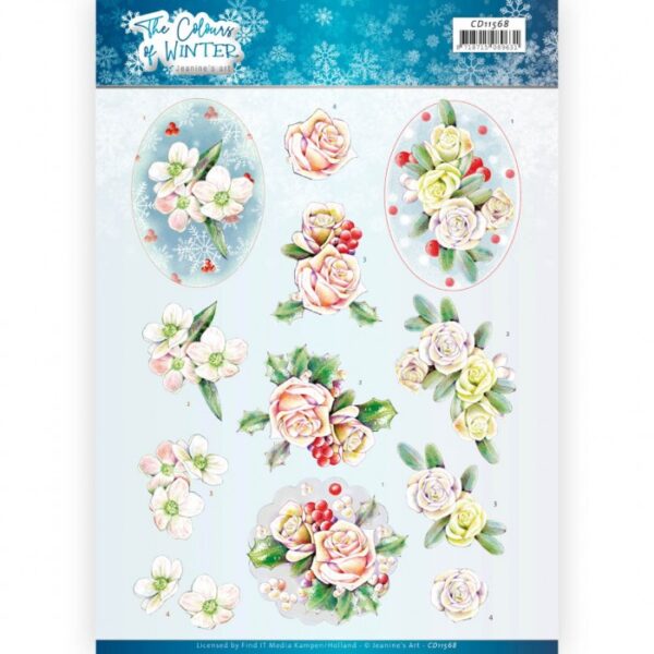 knipvel-3D-Jeanine's Art - Pink Winter Flowers The Colours of Winter - CD11568