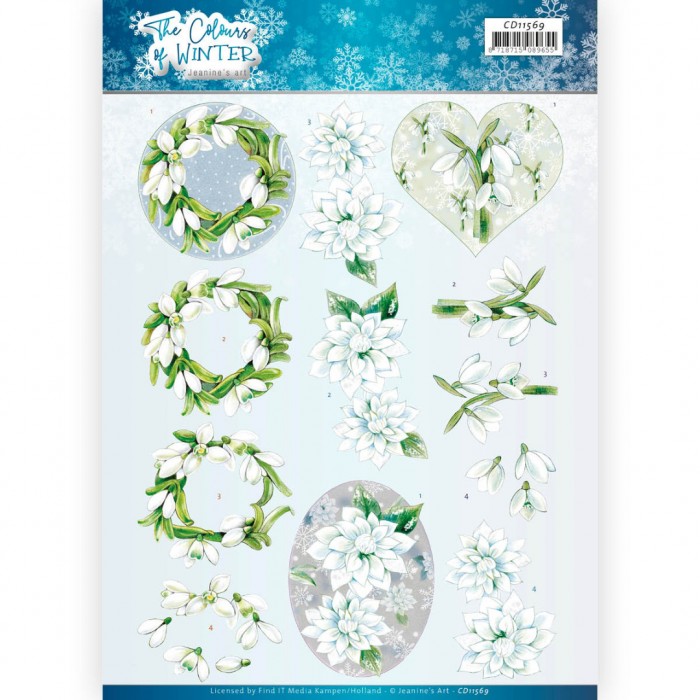 knipvel-3D-Jeanine's Art - White Winter Flowers The Colours of Winter - CD11569