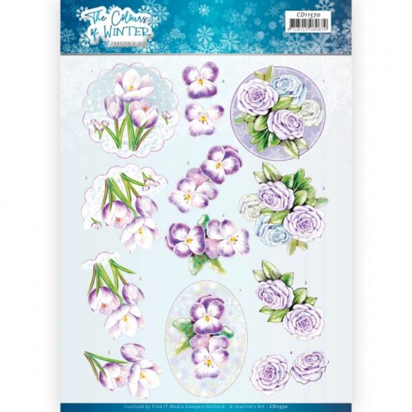 knipvel-3D-Jeanine's Art - Purple Winter Flowers The Colours of Winter - CD11570