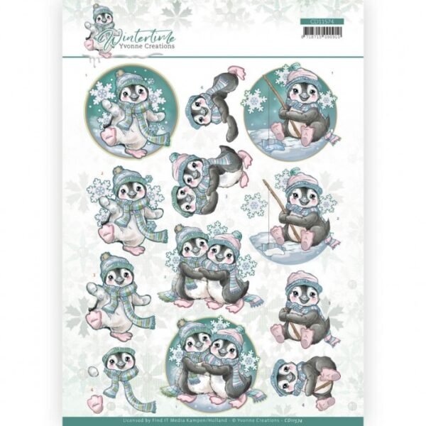 knipvel-3D-Yvonne Creations - Penguin - Wintertime - CD11574