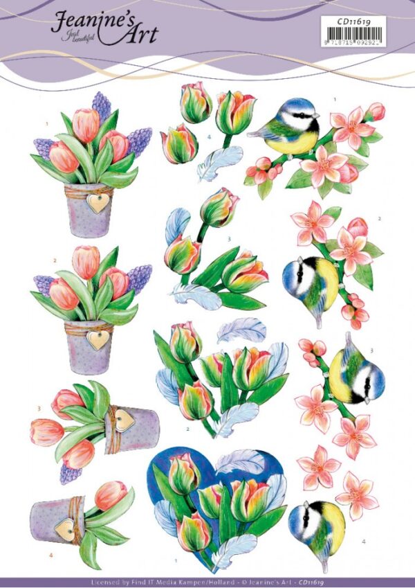 knipvel-3D-Jeanine's Art - Tulips and Blossom - CD11619