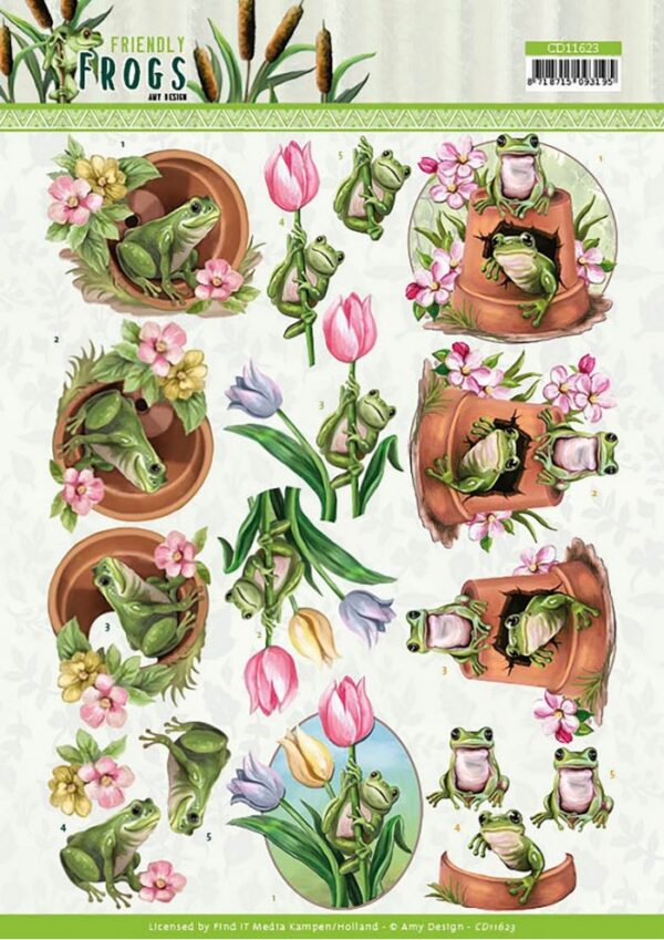 knipvel-Amy-design-Flower Frogs - 3D Cutting Sheet Friendly Frogs - CD11623