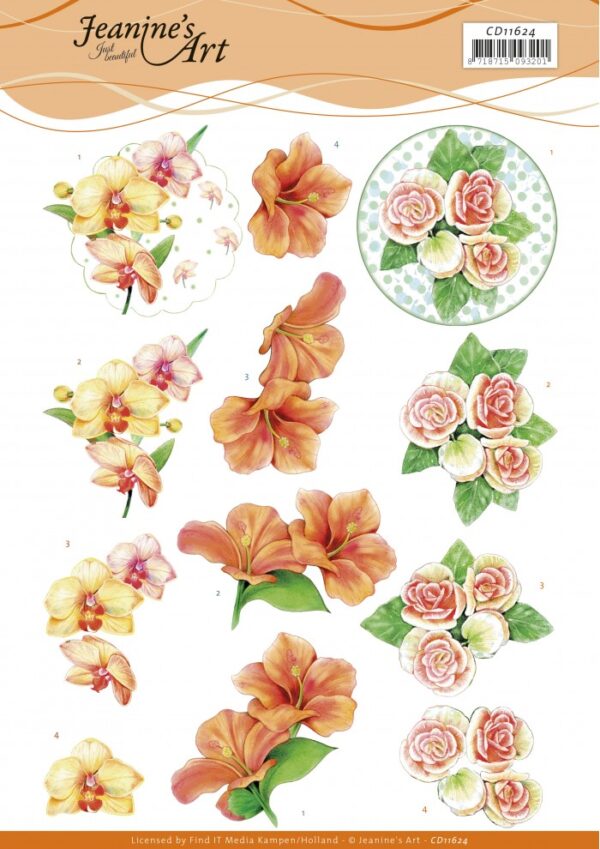 knipvel-3D-Jeanine’s Art - Exotic Flowers - CD11624