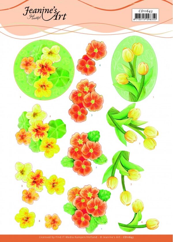 knipvel-3D-Jeanine’s Art - Orange Flowers - CD11643