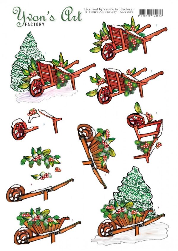 knipvel-3D-Yvon's Art Factory - Christmas Weelbarrow - CD11696