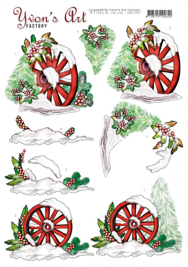 knipvel-3D-Yvon's Art Factory - Christmas Wagonwheel - CD11697