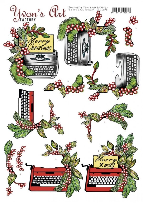 knipvel-3D-Yvon's Art Factory - Christmas Typewriter - CD11698