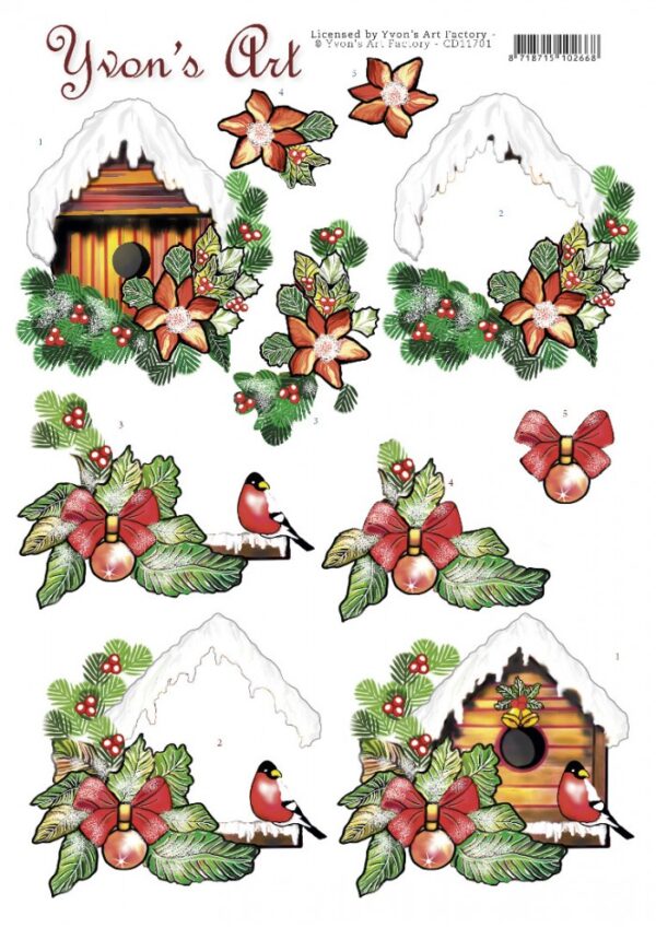 knipvel-3D-Yvon's Art Factory - Christmas Bird House - CD11701