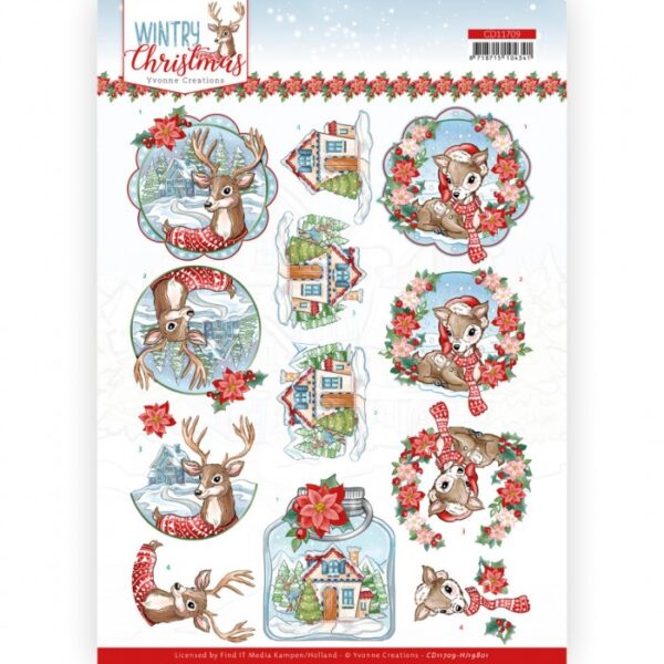 knipvel-3D-Yvonne Creations - Wintry Christmas - Christmas Deer - CD11709