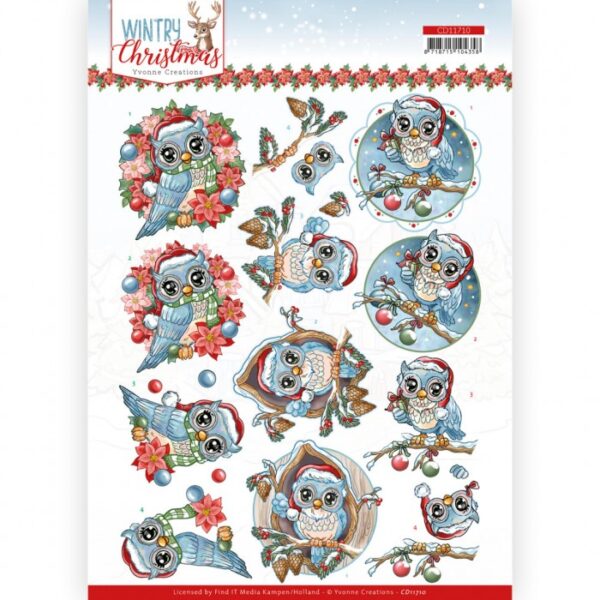 knipvel-3D-Yvonne Creations - Wintry Christmas - Christmas Owls - CD11710