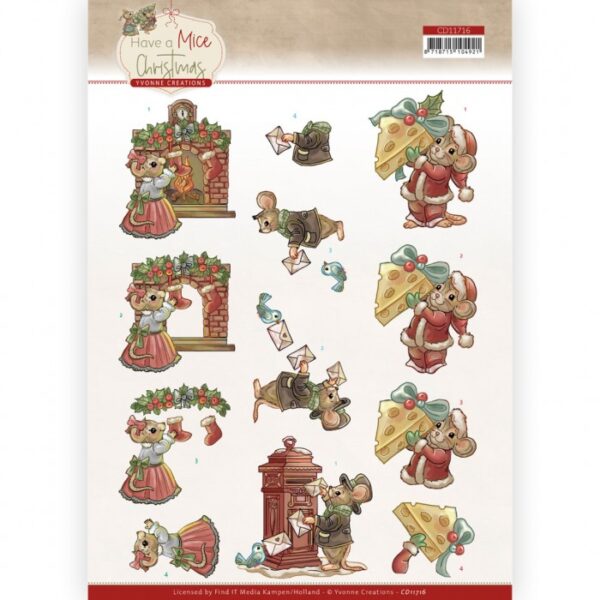 knipvel-3D-Yvonne Creations - Have a Mice Christmas - Sending Christmas Cards - CD11716