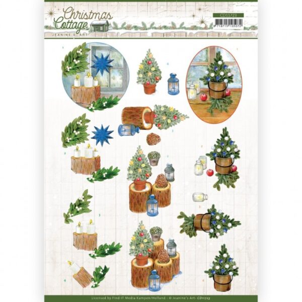 knipvel-3D-Jeanine’s Art - Christmas Cottage - Blue Decorations - CD11723