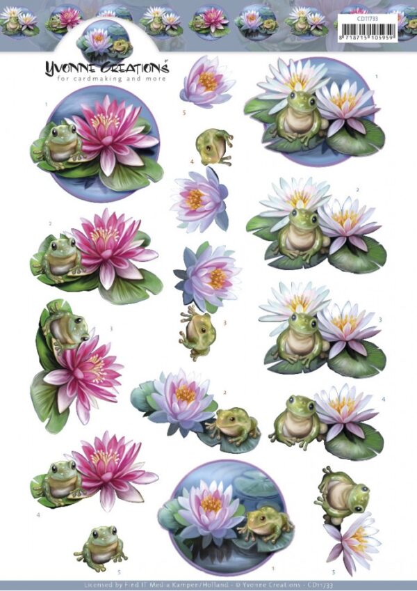 knipvel-3D-Yvonne Creations - Frog and Water Lily - CD11733