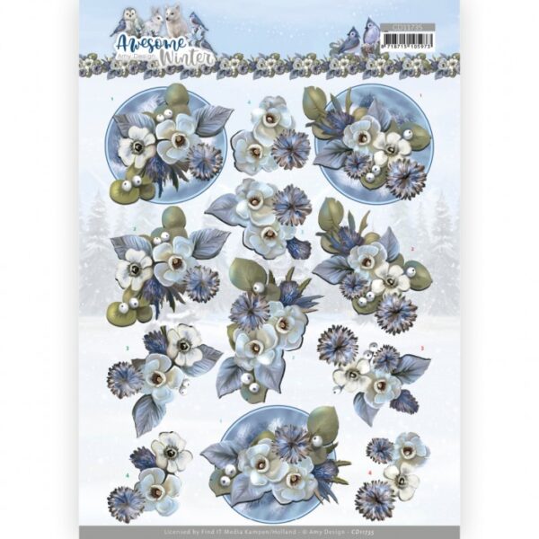 knipvel-3D-Amy Design - Awesome Winter - Winter Flowers- CD11735