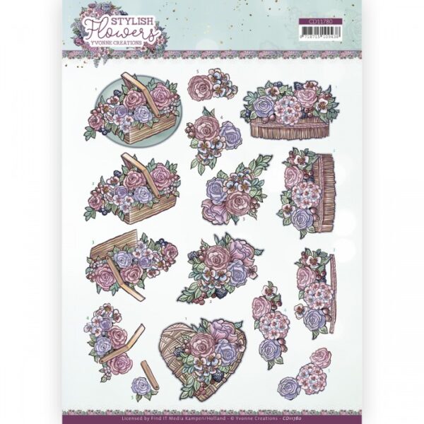 knipvel-3D-Yvonne Creations - Stylish Flowers - Flowers and Rattan - CD11780