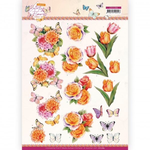 knipvel-3D-Jeanine's Art - Perfect Butterfly Flowers - Orange Rose - CD11784
