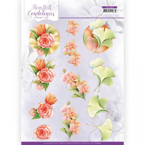 knipvel-3D-Jeanine’s Art - Heartfelt Condolences - Salmon Flowers - CD11822