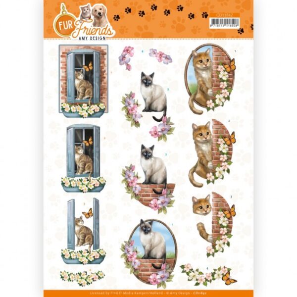 knipvel-Amy Design - Fur Friends - Cat on the Wall- CD11842