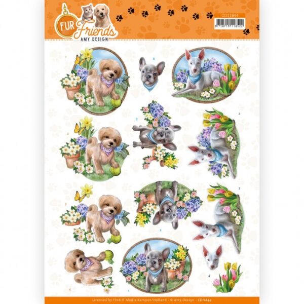 knipvel-Amy Design -Fur Friends - Dogs in the Garden- CD11844