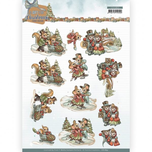 knipvel-3D-Yvonne Creations - A Gift for Christmas - Snowfun - CD11853