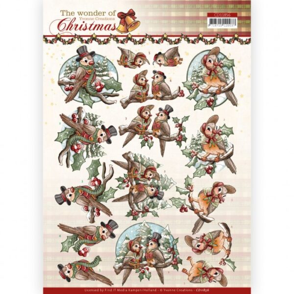 knipvel-3D-Yvonne Creations - The Wonder of Christmas - Wonderful Birds - CD11856