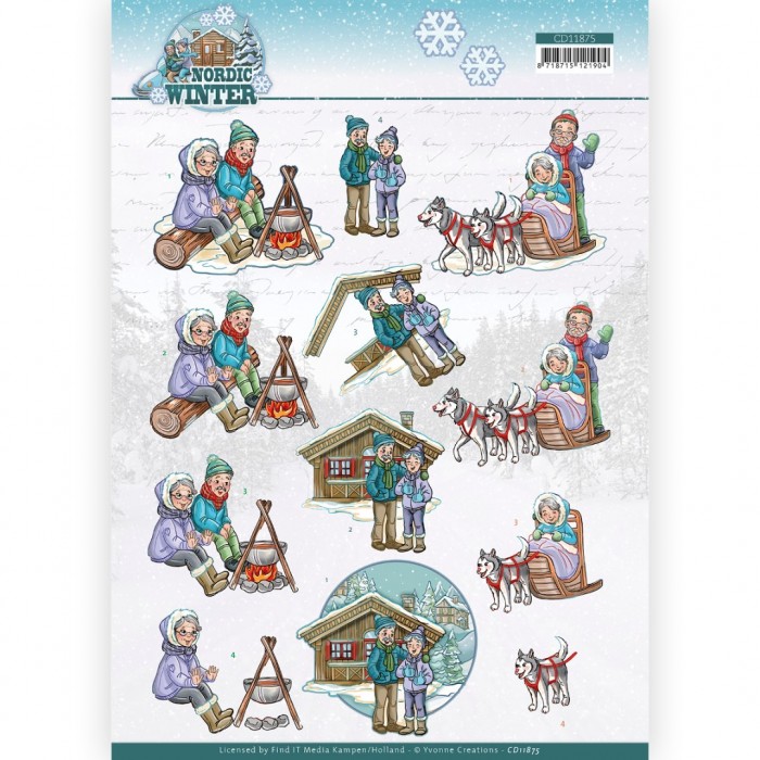 knipvel-3D-Yvonne Creations - Funky Nanna – Nordic Winter - Cosy Together - CD11875