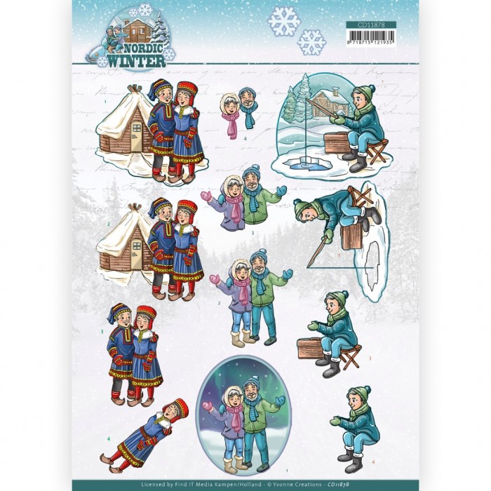 knipvel-3D-Yvonne Creations - Funky Nanna – Nordic Winter - Ice Fishing - CD11878