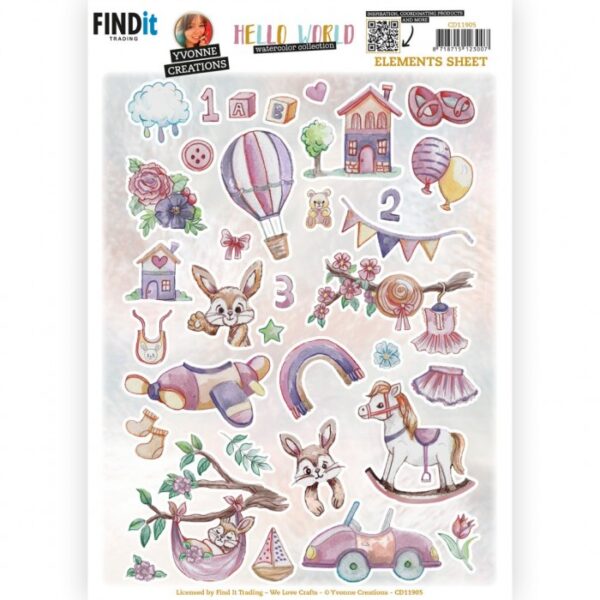 knipvel-3D-Yvonne Creations - Hello World - Small Elements B - CD11905