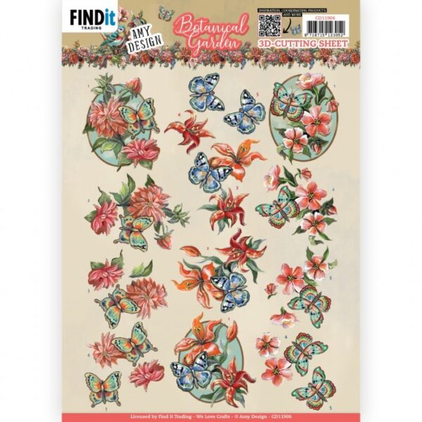 knipvel-3D-Amy Design -Botanical Garden -  Colorful Butterfly- CD11906