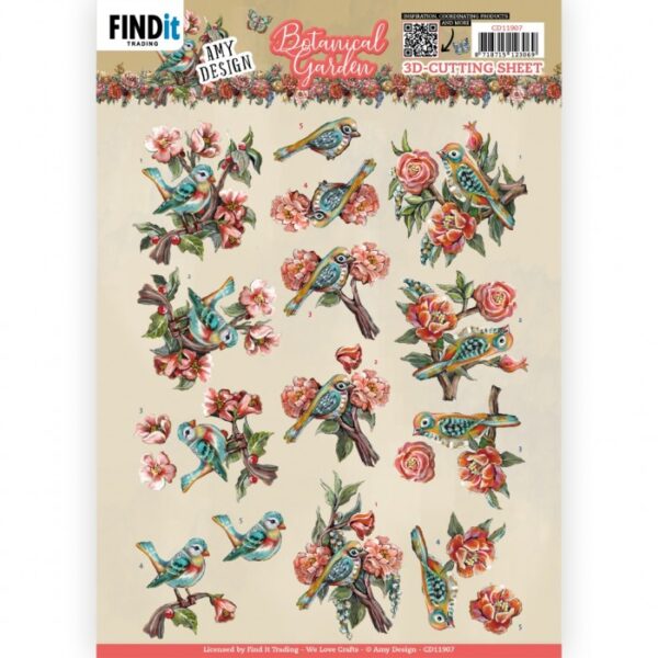 knipvel-3D-Amy Design -Botanical Garden - Colorful Birds- CD11907
