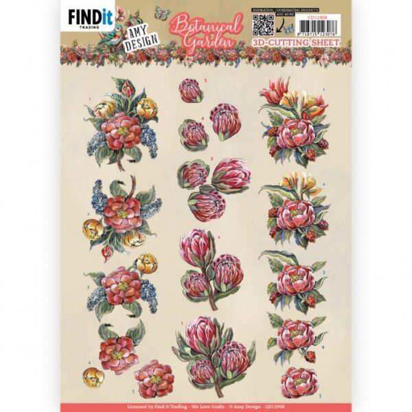 knipvel-3D-Amy Design -Botanical Garden - Red Protea- CD11908