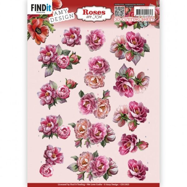knipvel-3D-Amy Design -Roses Are Red - Peonies- CD11923