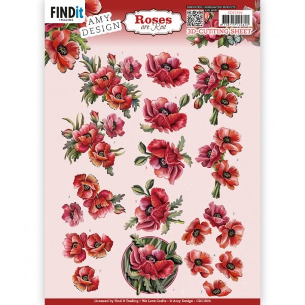 knipvel-3D-Amy Design -Roses Are Red - Poppies- CD11924