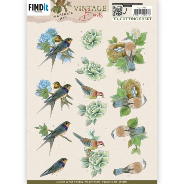 knipvel-3D-Jeanine’s Art - Vintage Birds - Bird's Nest - CD11931