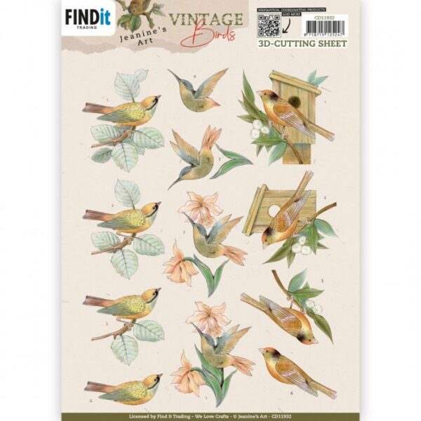 knipvel-3D-Jeanine’s Art - Vintage Birds - Wooden Birdhouse - CD11932