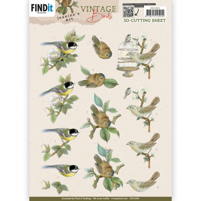 knipvel-3D-Jeanine’s Art - Vintage Birds - Birdcage - CD11933